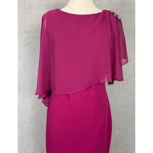 Jessica Howard Women's Embellished Boat Neck Chiffon Caped Sheath Dress 6 NWT's - Picture 2 of 8